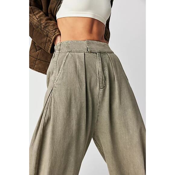 Free People Cool Harbor Wide Leg Elastic Waist  Pants Green Serpent XS NEW $128 - Picture 4 of 12